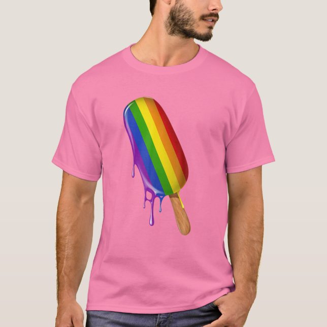 LGBT Support, Ice Cream Rainbow Flag Gay Lesbian P T-Shirt (Front)