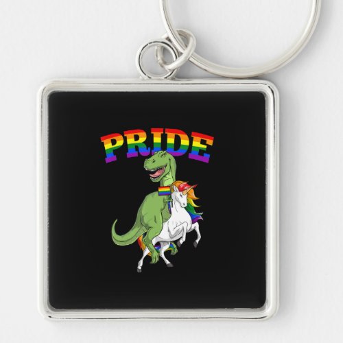 Lgbt T_Rex Dinosaur Unicorn Gay Pride Rainbow Lgbt Keychain