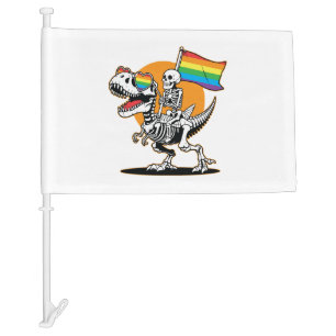 LGBT T-Rex Skeleton Pride Car Flag