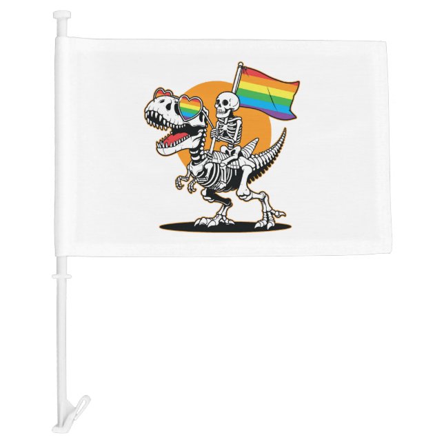 LGBT T-Rex Skeleton Pride Car Flag (Front)