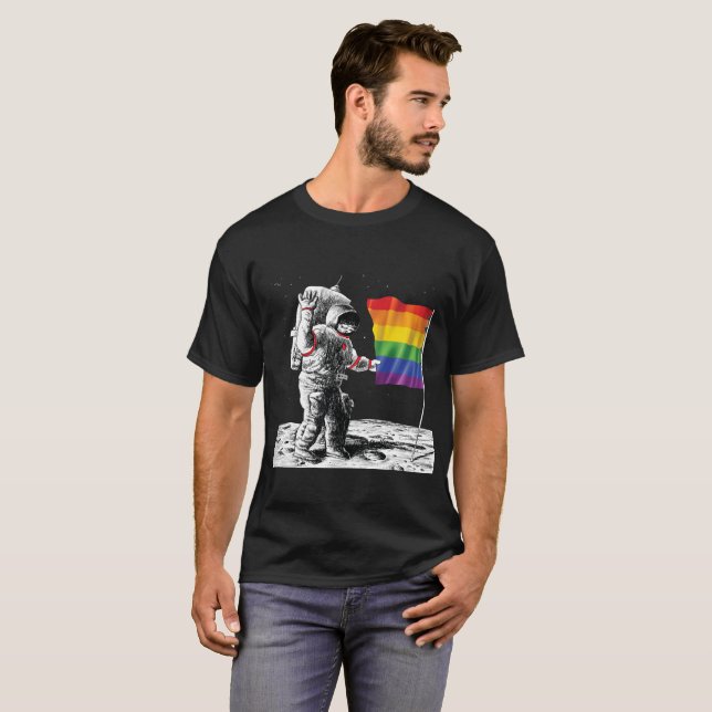 LGBT T-Shirt - Rainbow Flag on the Moon (Front Full)