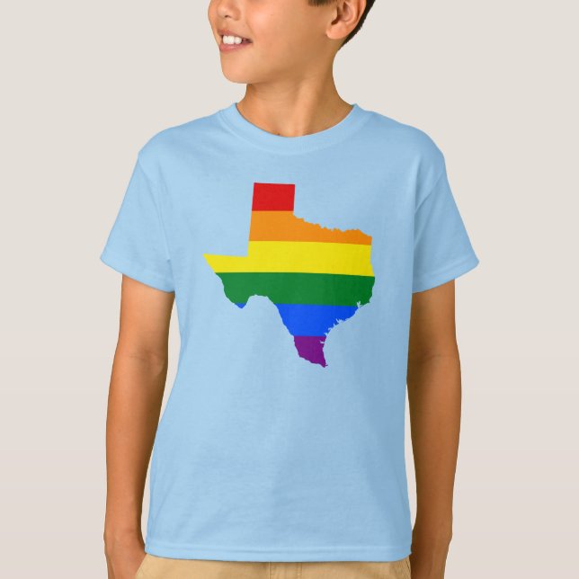 LGBT Texas, US state flag map T-Shirt (Front)