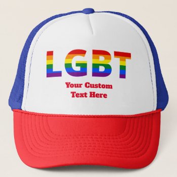 Lgbt Text Pride Flag Rainbow Trucker Hat by customthreadz at Zazzle