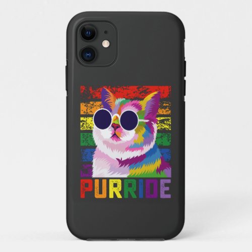 LGBT Tie Dye Pride Cat Purride Gay Rainbow Retro iPhone 11 Case