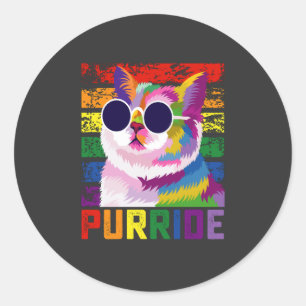 LGBT Tie Dye Pride Cat Purride Gay Rainbow Retro Classic Round Sticker