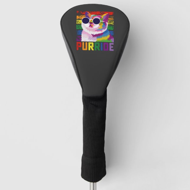 LGBT Tie Dye Pride Cat Purride Gay Rainbow Retro Golf Head Cover (Front)
