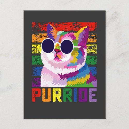 LGBT Tie Dye Pride Cat Purride Gay Rainbow Retro Invitation Postcard