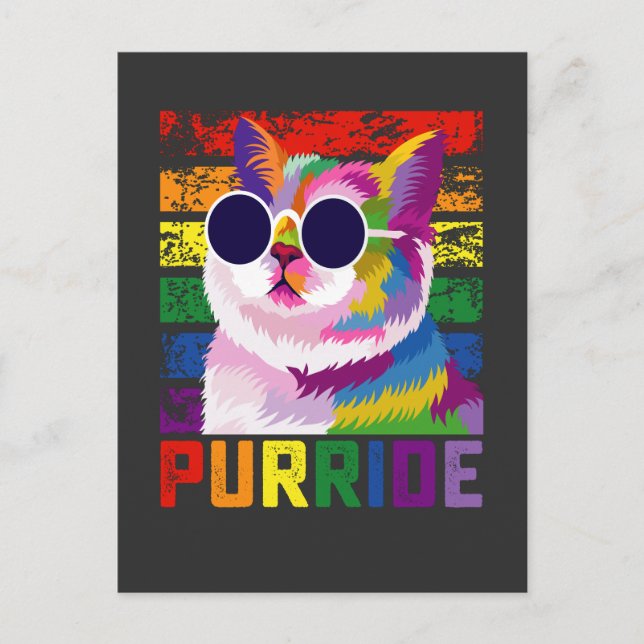 LGBT Tie Dye Pride Cat Purride Gay Rainbow Retro Invitation Postcard (Front)