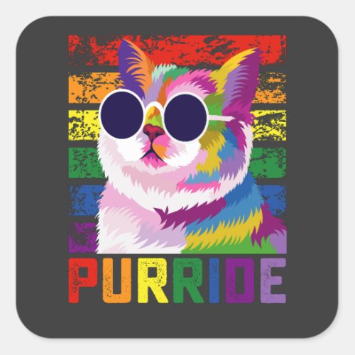 LGBT Tie Dye Pride Cat Purride Gay Rainbow Retro Square Sticker
