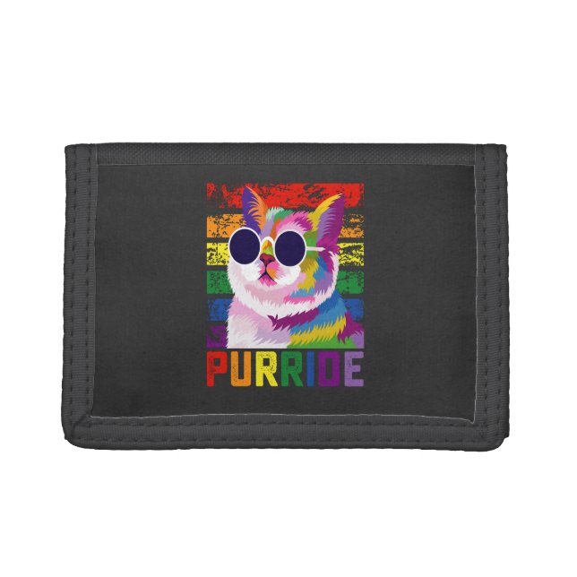 LGBT Tie Dye Pride Cat Purride Gay Rainbow Retro Trifold Wallet (Front)