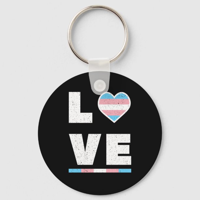 LGBT Transgender Pride Flag Distressed Grunge Love Keychain (Front)