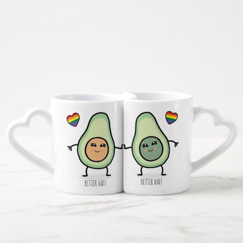 LGBT _ Two Girls Better Half Avocado Couples Coffee Mug Set