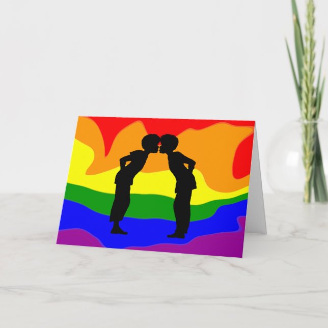 LGBT Two Men Kissing Silhouette Greeting Card (Front)