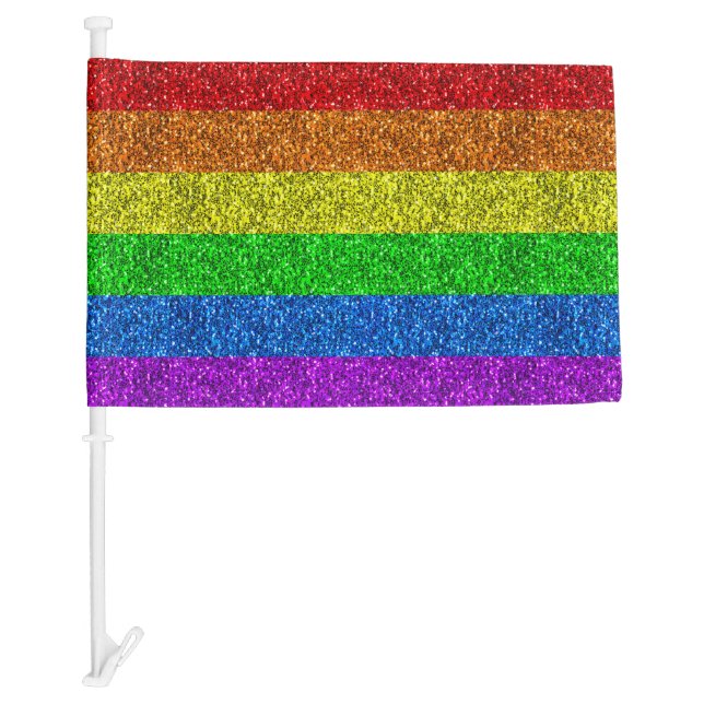 LGBT vibrant rainbow glitter faux sparkle Car Flag (Front)