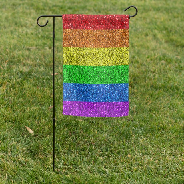 LGBT vibrant rainbow glitter faux sparkle Garden Flag (In SItu)