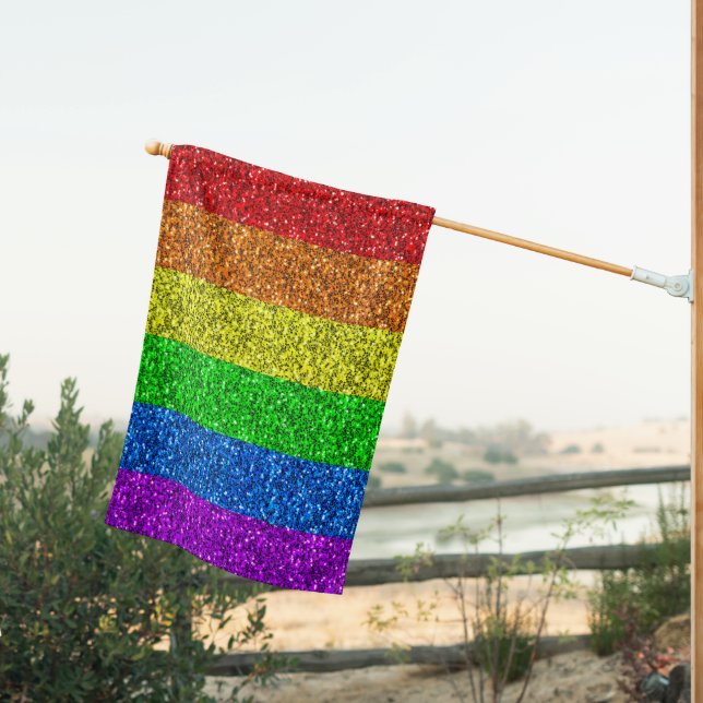 LGBT vibrant rainbow glitter sparkles House Flag (Insitu (Back))