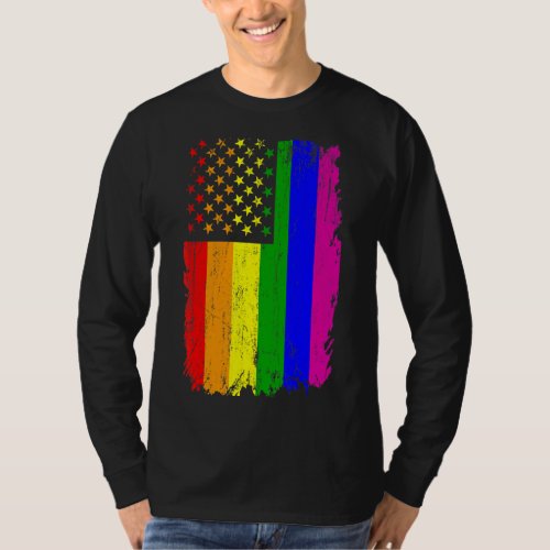 Lgbt Vintage Rainbow American Flag Gay Pride Trans T_Shirt