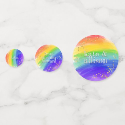 LGBT Wedding Watercolor Rainbow  Gold Sparkle Confetti