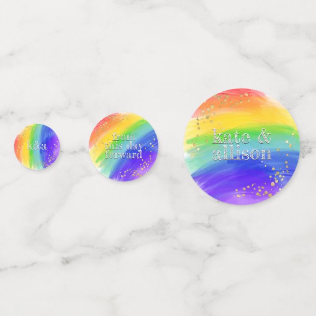 LGBT Wedding Watercolor Rainbow & Gold Sparkle Confetti (Backs)