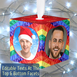 LGBTQ 4 Photo Gay Pride Flag Rainbow Stripes Queer Cube Ornament