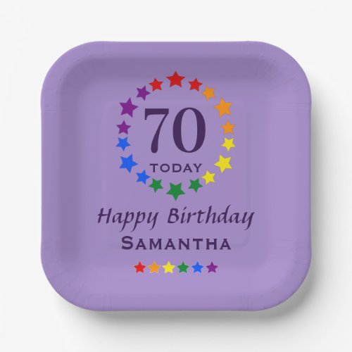 LGBTQ 70th Birthday or Any Age Purple Party Paper Plates