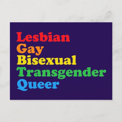 LGBTQ Acronym Rainbow Gay Pride Purple Postcard