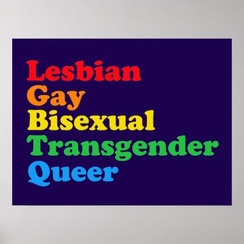 LGBTQ Acronym Rainbow Gay Pride Purple Poster