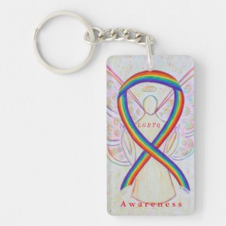 LGBTQ Angel Rainbow Awareness Ribbon Keychain