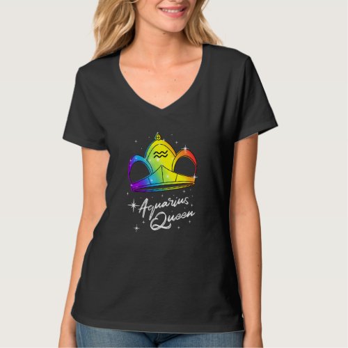 Lgbtq Aquarius Queen Zodiac With Rainbow Gay Pride T_Shirt