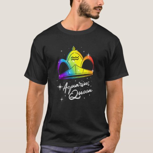 Lgbtq Aquarius Queen Zodiac With Rainbow Gay Pride T_Shirt