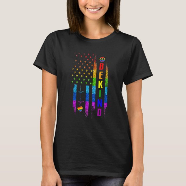 Lgbtq Be Kind Gay Pride Lgbt Rainbow American Flag T-Shirt (Front)