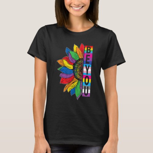 LGBTQ Be You Gay Pride LGBT Ally Sunflower Retro V T_Shirt