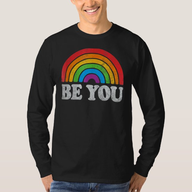 Lgbtq Be You Gay Pride Month Lgbt Rainbow Flag Ret T-Shirt (Front)