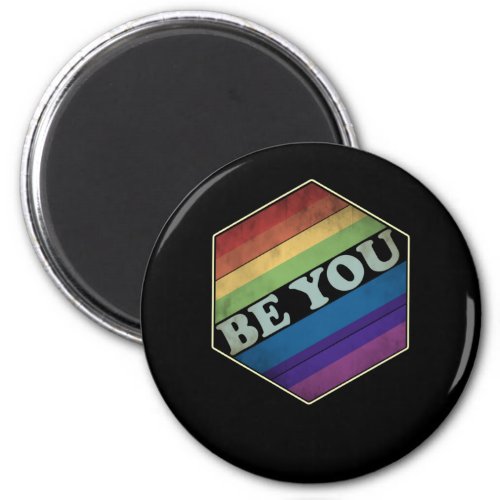 LGBTQ Be You Gay Pride Vintage Rainbow Circle Magnet
