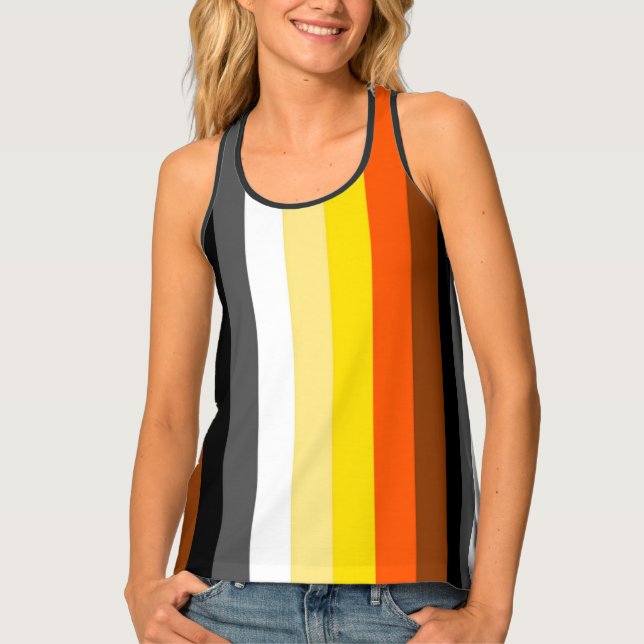 LGBTQ+ Bear Ursula Pride Flag Colors Racerback Tank Top (Front)