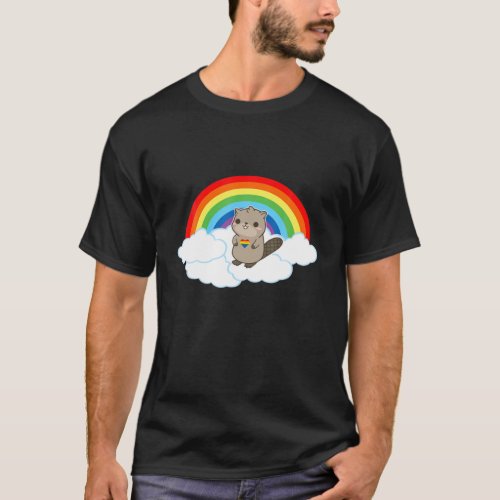 LGBTQ Beaver Gay Pride Heart Rainbow Gay Lesbian L T_Shirt