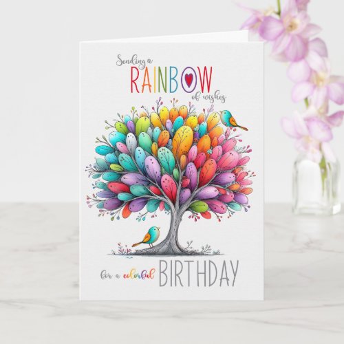 LGBTQ Birthday Gay Rainbow Flag Colored Tree Card