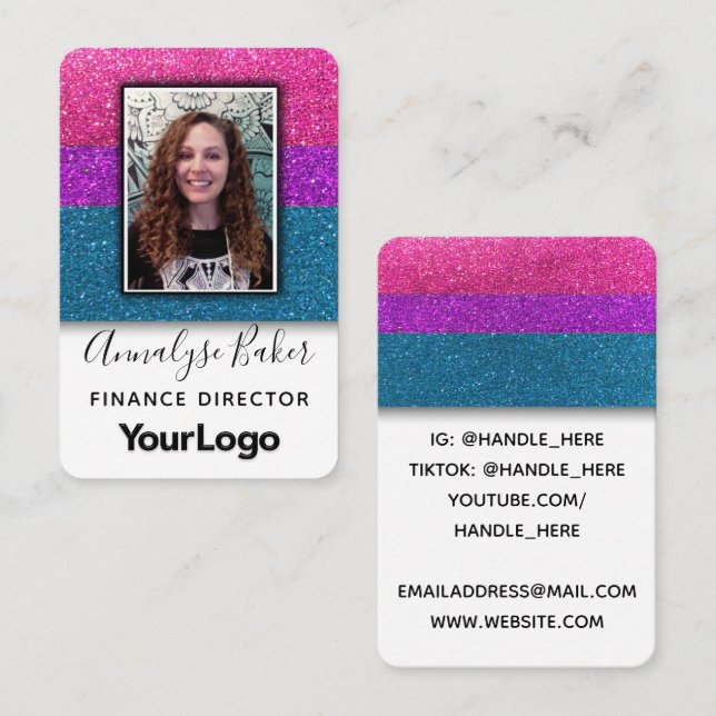LGBTQ Bisexual Glitter Professional Logo Photo     Business Card (Front/Back)