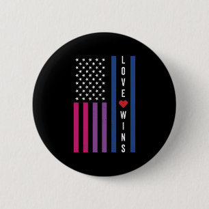 LGBTQ Bisexual Pride Love Wins USA American Flag Button