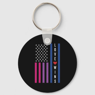 LGBTQ Bisexual Pride Love Wins USA American Flag Keychain