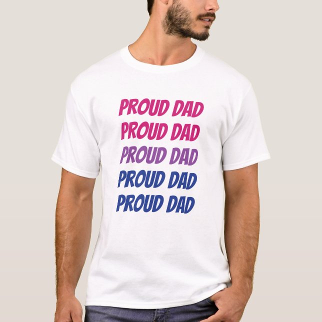 LGBTQ Bisexual Pride Proud Dad Repeating Text T-Shirt (Front)