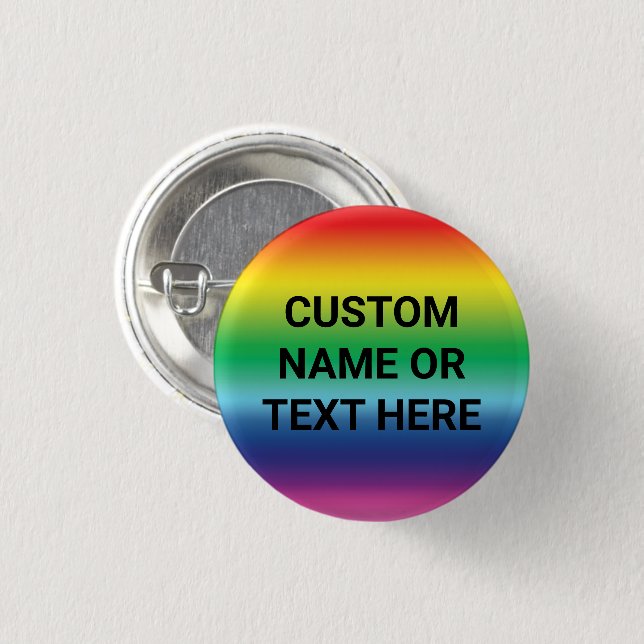 Lgbtq black custom text rainbow gradient gay pride button (Front & Back)