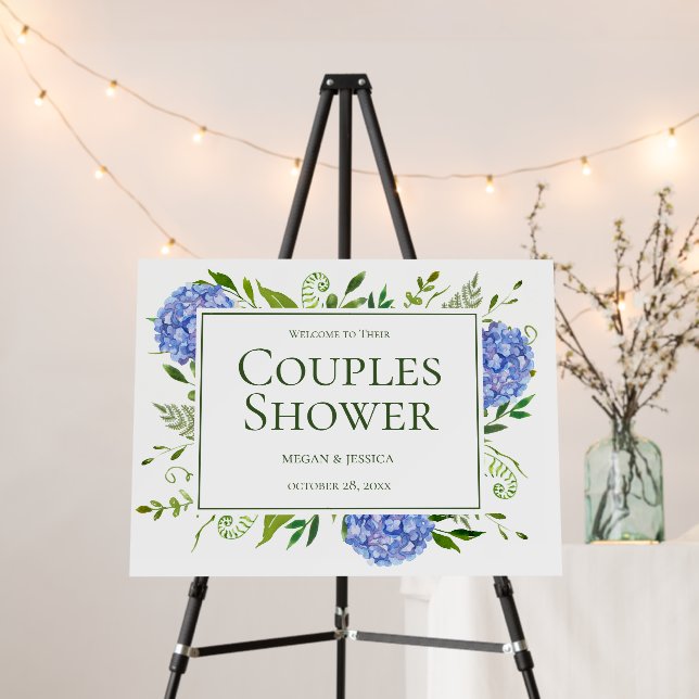 LGBTQ Blue Hydrangeas Couples Shower Foam Board (In Situ (Stand))