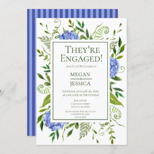 LGBTQ Blue Hydrangeas Floral Engagement Party Invitation