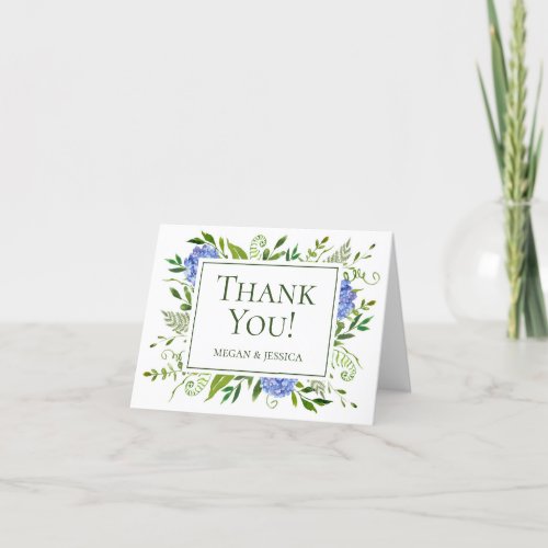 LGBTQ Blue Hydrangeas Floral Folded Blank Thank You Card