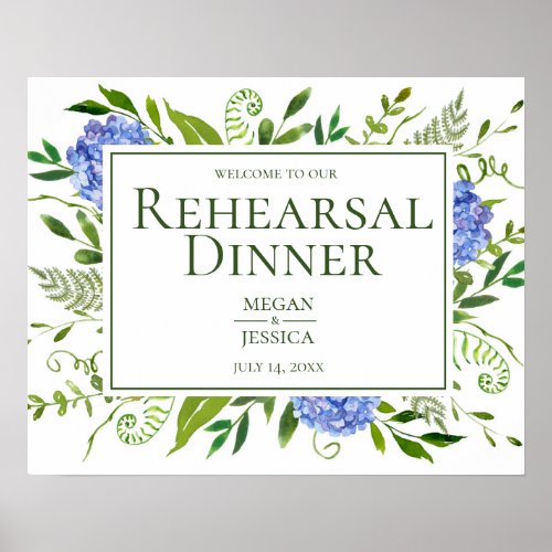 LGBTQ Blue Hydrangeas Floral Rehearsal Dinner Sign