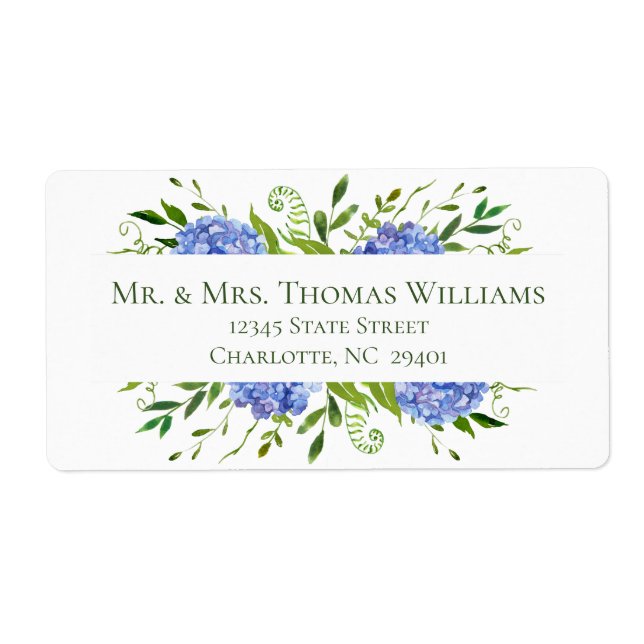 LGBTQ Blue Hydrangeas Floral Wedding Address Label (Front)