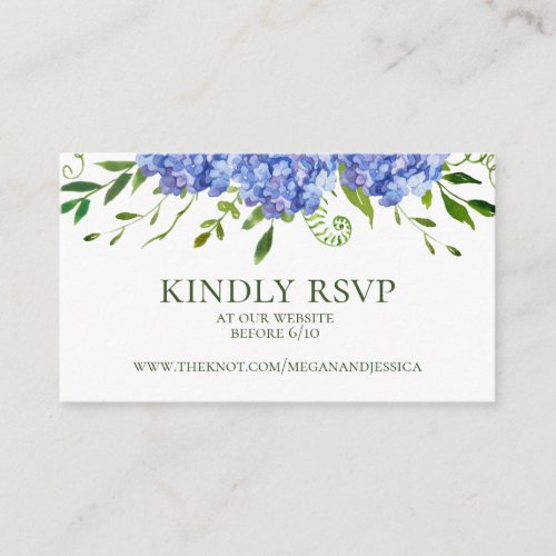 LGBTQ Blue Hydrangeas Floral Wedding Website RSVP Enclosure Card