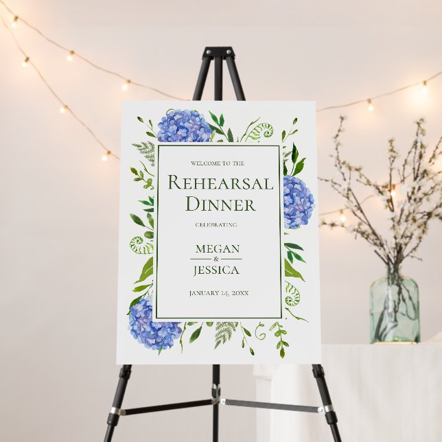 LGBTQ Blue Hydrangeas Rehearsal Dinner Foam Board (In Situ (Stand))