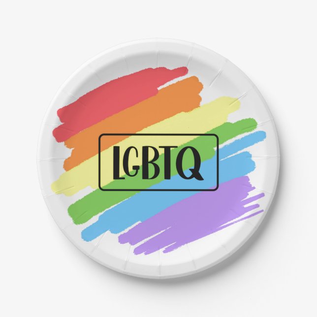 LGBTQ Brushstrokes Rainbow Paper Plates (Front)